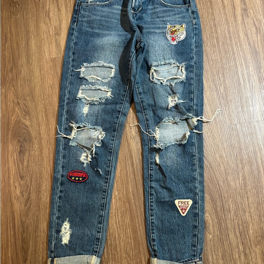 Articles Of Society Blue Distressed Jeans Patches 24 Womens cuffed